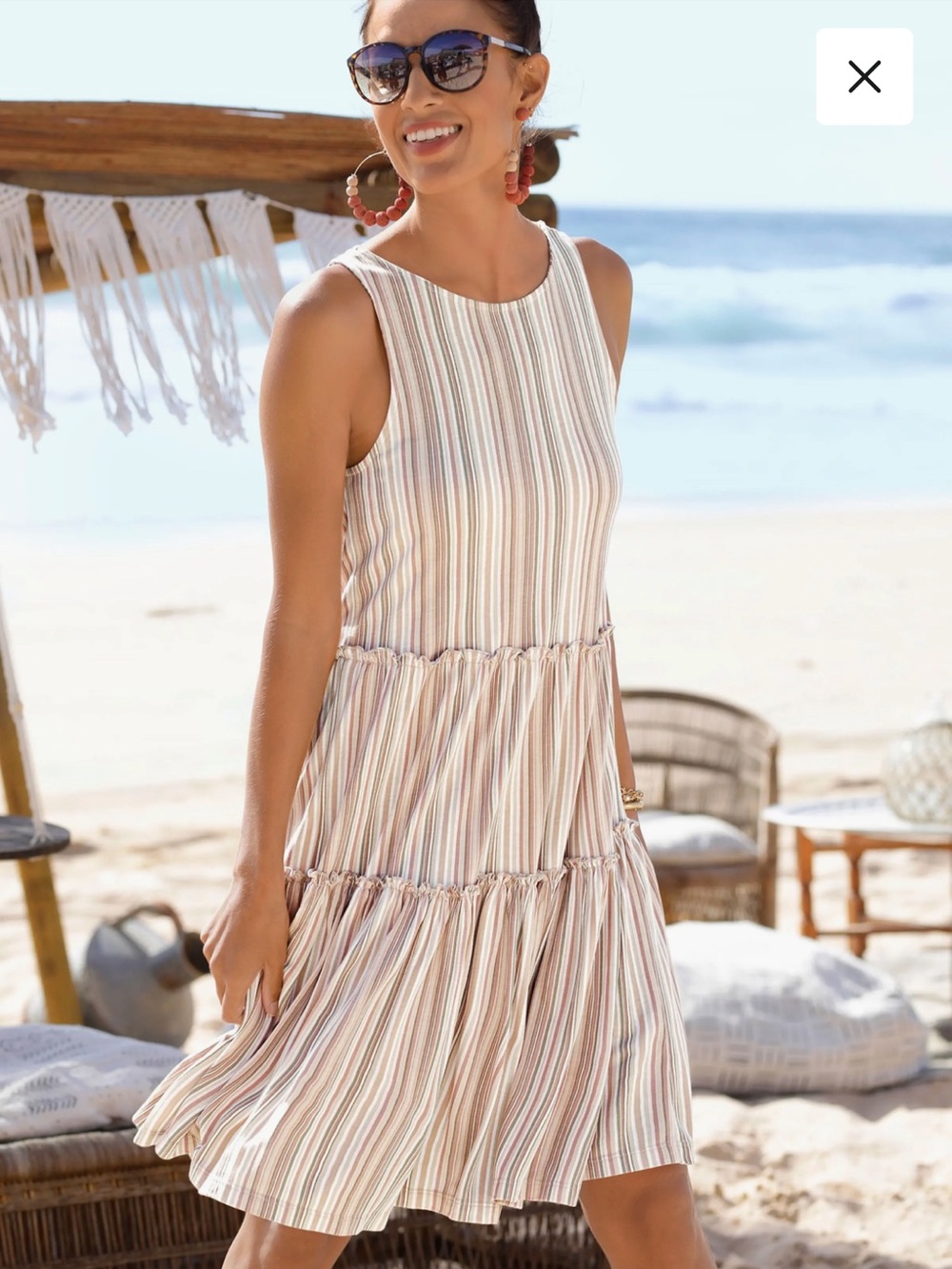 Lascana Sleeveless Striped Flowy Tiered Midi Dress